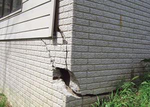 A severely damaged foundation wall in Vanier